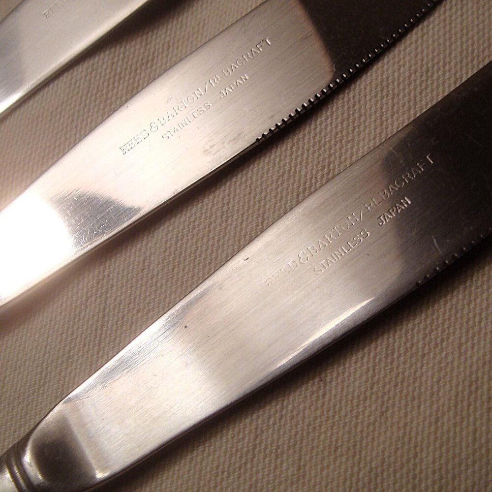 Vintage REED & BARTON / REBACRAFT 4 Stainless Steel  Bamboo Dinner Butter Knives - Picture 2 of 6